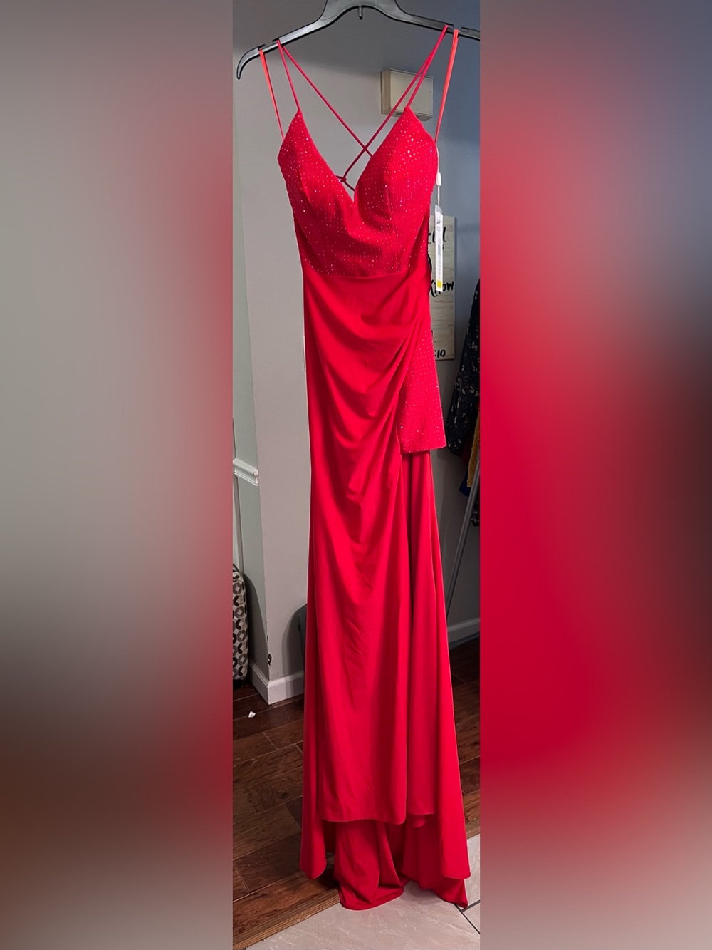 Colors Dress 2955 Red Rhinestone Prom Gown Lace Up Back NWT Size 6